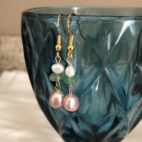Natural crystal & freshwater pearl 14K gold filled earrings - Picture 1 of 4